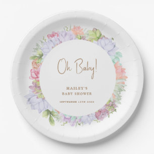 Simple Boho Cactus Desert Oh Baby Shower Pappteller