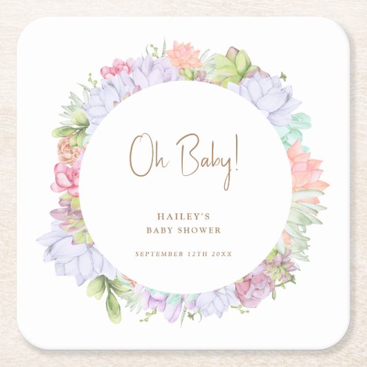 Simple Boho Cactus Desert Oh Baby Shower Rechteckiger Pappuntersetzer (Vorderseite)