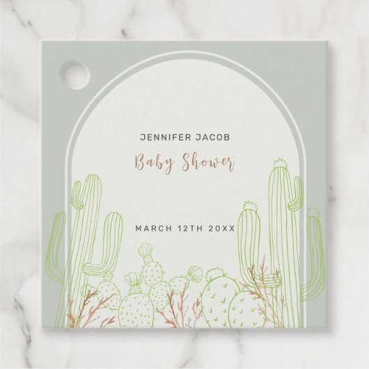 Simple Boho Cactus Line Art Arch Baby Dusche Geschenkanhänger (Vorderseite)