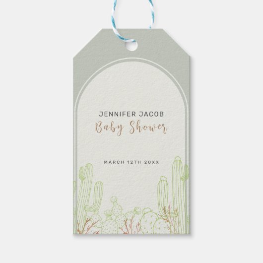 Simple Boho Cactus Line Art Arch Baby Dusche Geschenkanhänger (Vorderseite)