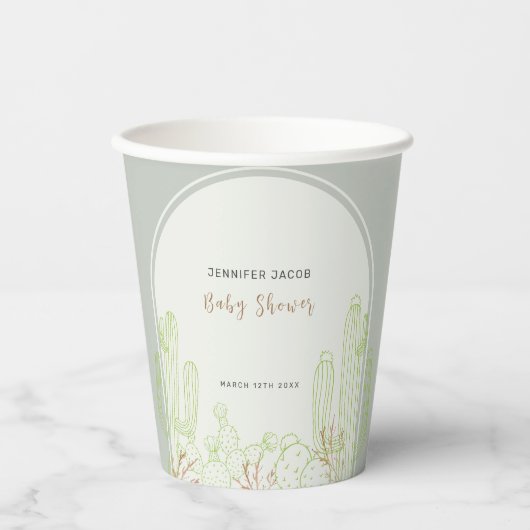 Simple Boho Cactus Line Art Arch Baby Dusche Pappbecher (Vorderseite)