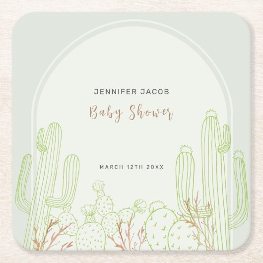 Simple Boho Cactus Line Art Arch Baby Dusche Rechteckiger Pappuntersetzer (Vorderseite)