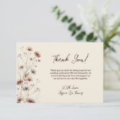 Simple Boho Chic Wildblumen Cream Wedding Dankeskarte (Stehend Vorderseite)