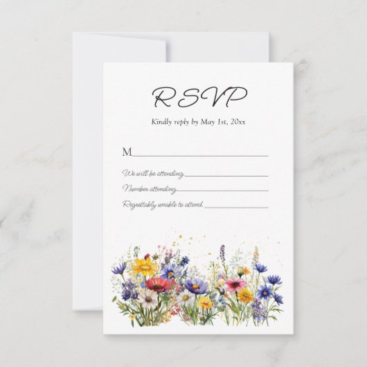 Simple Boho Chic Wildflower Wedding RSVP Karte (Vorderseite)