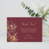 Simple Boho Chic Wildflowers Burgundy Wedding Dankeskarte (Stehend Vorderseite)
