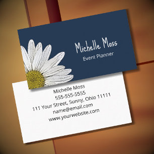 Simple Boho Daisy Botanical Navy Blau Visitenkarte