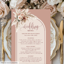 Simple Boho Dusty Rose Pampas Floral Wedding Menu Menükarte