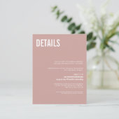Simple Boho Dusty Rose Typografy Wedding Details Begleitkarte (Stehend Vorderseite)