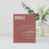 Simple Boho Dusty Rose Typografy Wedding Details Begleitkarte (Stehend Vorderseite)
