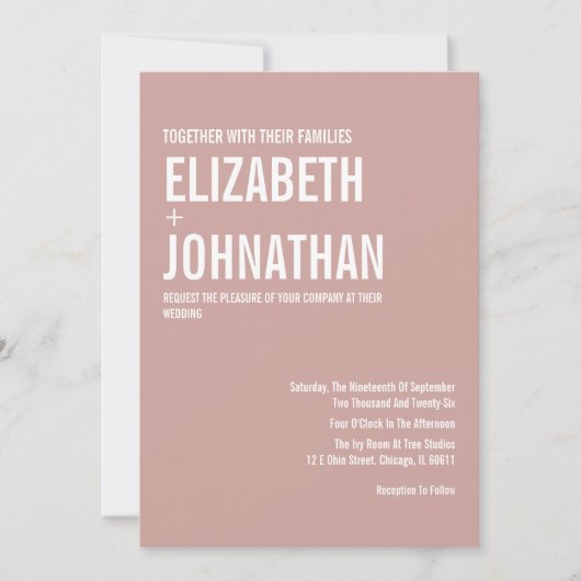Simple Boho Dusty Rose Typografy Wedding Einladung (Vorderseite)
