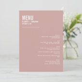 Simple Boho Dusty Rose Typografy Wedding Menu Menükarte (Stehend Vorderseite)