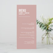 Simple Boho Dusty Rose Typografy Wedding Menu Menükarte (Stehend Vorderseite)