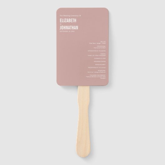 Simple Boho Dusty Rose Typografy Wedding Program Fächer (Vorderseite)