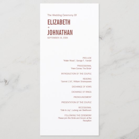 Simple Boho Dusty Rose Typografy Wedding Program Programm (Vorderseite)