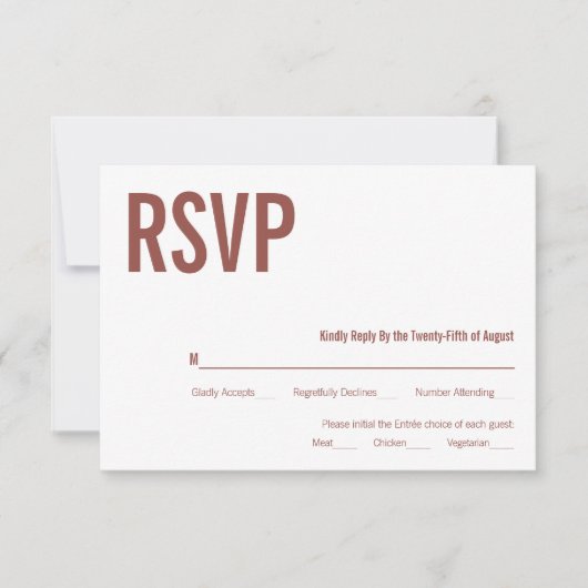 Simple Boho Dusty Rose Typografy Wedding RSVP (Vorderseite)