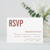 Simple Boho Dusty Rose Typografy Wedding RSVP (Stehend Vorderseite)