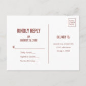 Simple Boho Dusty Rose Typografy Wedding RSVP Einladungspostkarte (Rückseite)