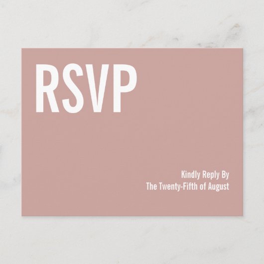 Simple Boho Dusty Rose Typografy Wedding RSVP Einladungspostkarte (Vorderseite)