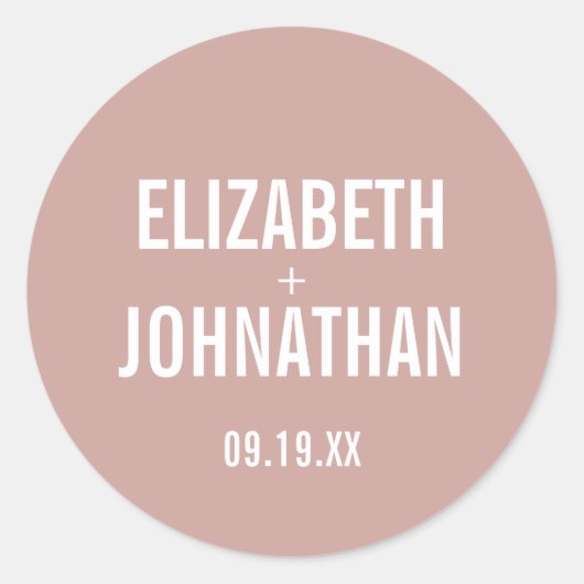 Simple Boho Dusty Rose Typografy Wedding Runder Aufkleber (Vorderseite)