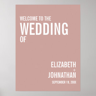 Simple Boho Dusty Rose Typografy Wedding Willkomme Poster