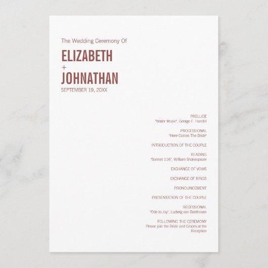 Simple Boho Dusty Rose Wedding Typografy Programm (Vorderseite)