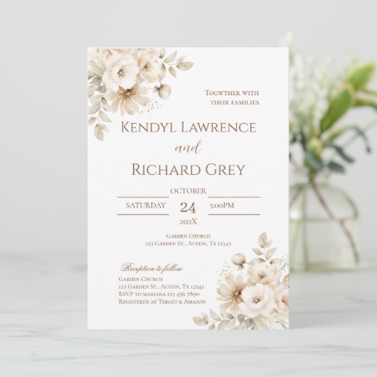 Simple Boho Elegant Hochzeit Einladung (Stehend Vorderseite)