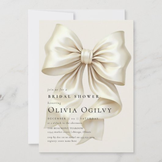 Simple Boho Elegant Ivory Cream Bow Brautparty Einladung (Vorderseite)