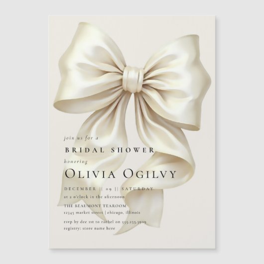 Simple Boho Elegant Ivory Cream Bow Brautparty Magneteinladung (Vorderseite)