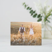 Simple Boho | Elegantes Script-Foto Save the Date Ankündigungspostkarte (Stehend Vorderseite)