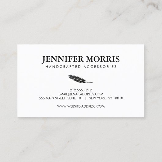 Simple Boho Feather Jewelier Designer Artist White Visitenkarte (Rückseite)