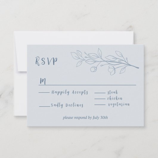 Simple Boho Floral Dusty Blue RSVP Karte (Vorderseite)
