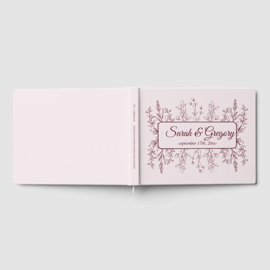 Simple Boho Floral Ruby Wine Wedding Gästebuch (Voll)