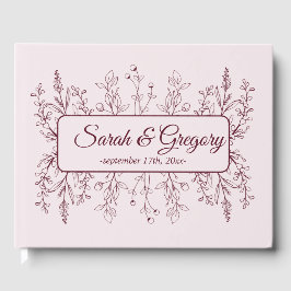 Simple Boho Floral Ruby Wine Wedding Gästebuch