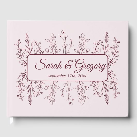 Simple Boho Floral Ruby Wine Wedding Gästebuch (Vorderseite)