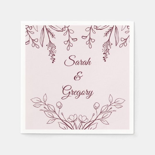 Simple Boho Floral Ruby Wine Wedding Serviette (Vorderseite)