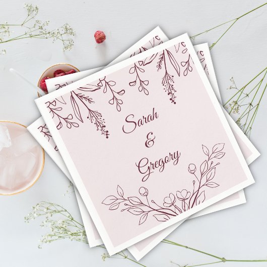 Simple Boho Floral Ruby Wine Wedding Serviette