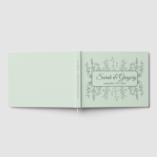 Simple Boho Floral Sage Green Wedding Gästebuch (Voll)