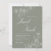 Simple Boho Floral Script Sage Green Wedding Einladung (Vorderseite)