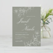 Simple Boho Floral Script Sage Green Wedding Einladung (Stehend Vorderseite)