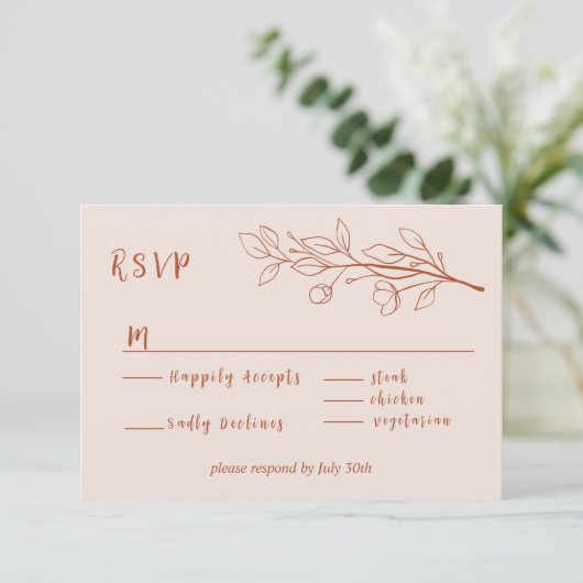 Simple Boho Floral Terracotta RSVP Karte (Stehend Vorderseite)