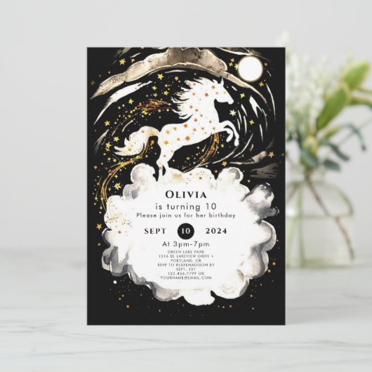 Simple Boho Horse Birthday Einladung (Stehend Vorderseite)