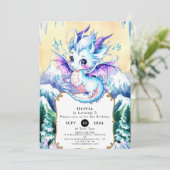 Simple Boho Ice Dragon Birthday Einladung (Stehend Vorderseite)