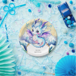 Simple Boho Ice Dragon Birthday Pappteller