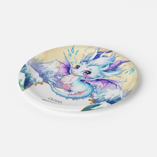 Simple Boho Ice Dragon Birthday Pappteller (Schrägansicht)