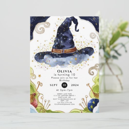 Simple Boho Magic Wizard Geburtstag Einladung (Stehend Vorderseite)