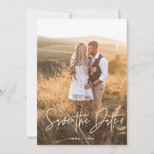 Simple Boho | Moderne Schrift und modernes Foto Save The Date (Vorderseite)