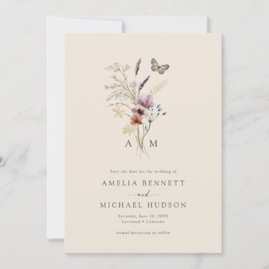 Simple Boho Monogrammed Save The Date (Vorderseite)