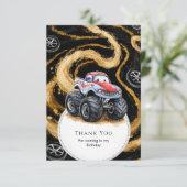 Simple Boho Monster Truck Birthday Dankeskarte (Stehend Vorderseite)