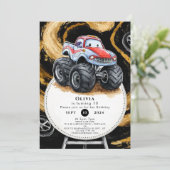 Simple Boho Monster Truck Birthday Einladung (Stehend Vorderseite)