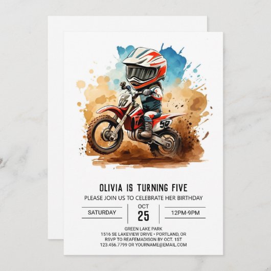 Simple Boho Motorrad Geburtstag Einladung (Vorne/Hinten)